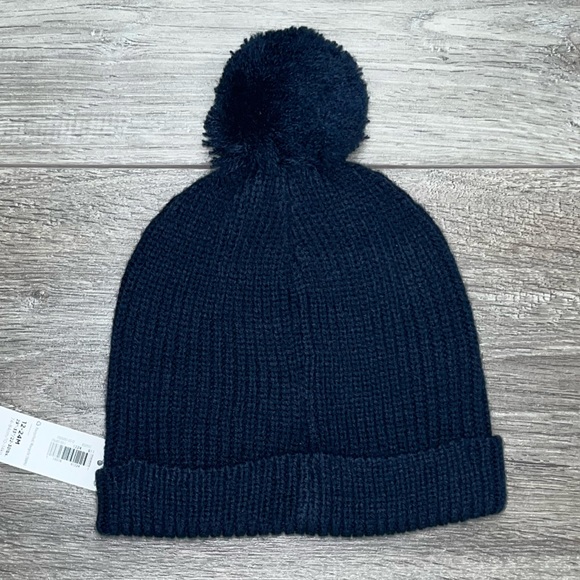 NWT Old Navy Pom Winter Hat 18-24 Months Navy Blue | French Bulldog Emblem Hat - Picture 8 of 8
